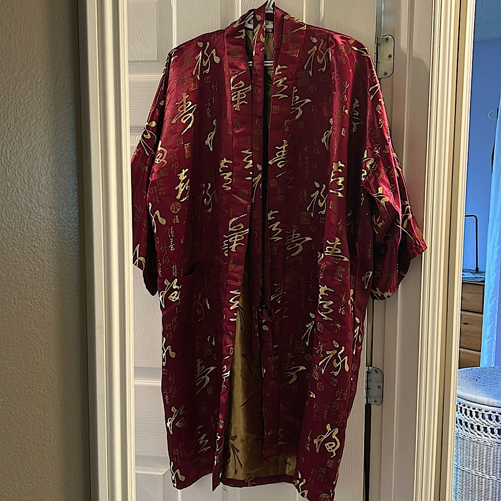 GOLD and Wine color Kimono Robe